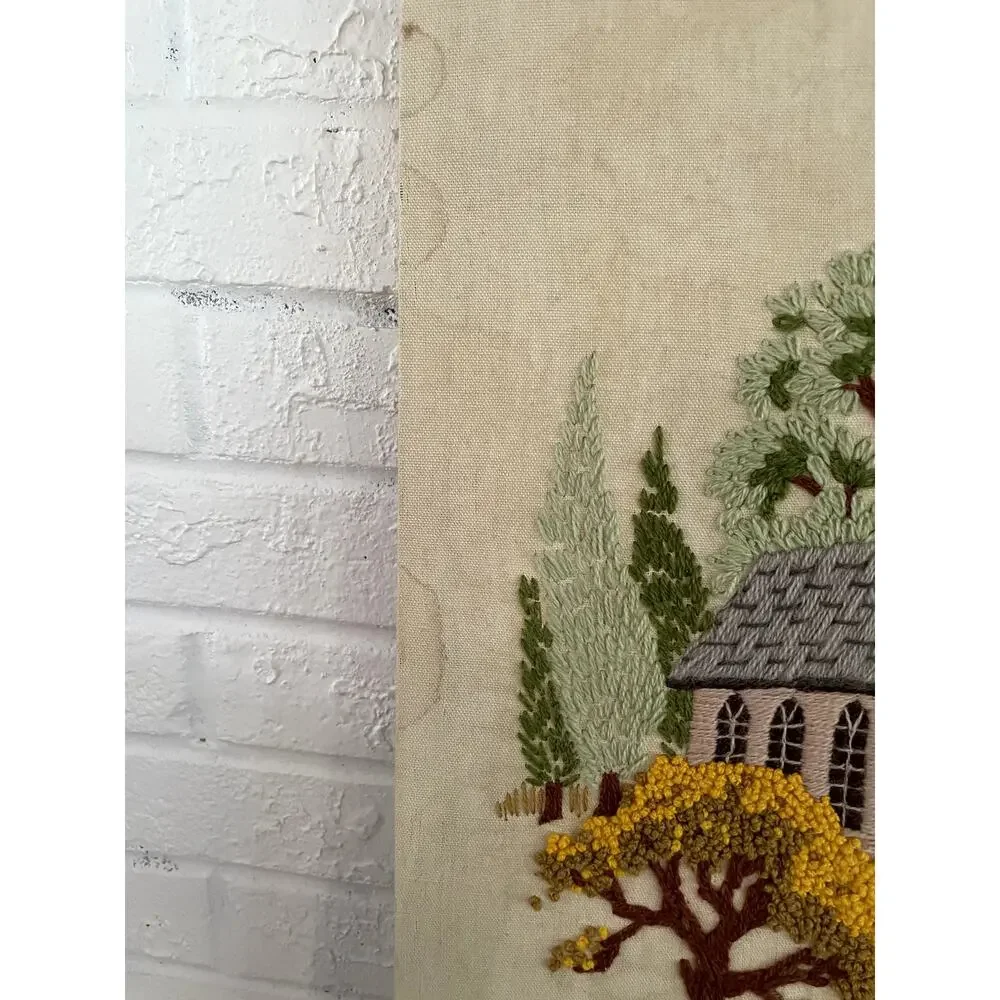 Vintage 1979 Handcrafted Crewel Embroidery on Linen Canvas